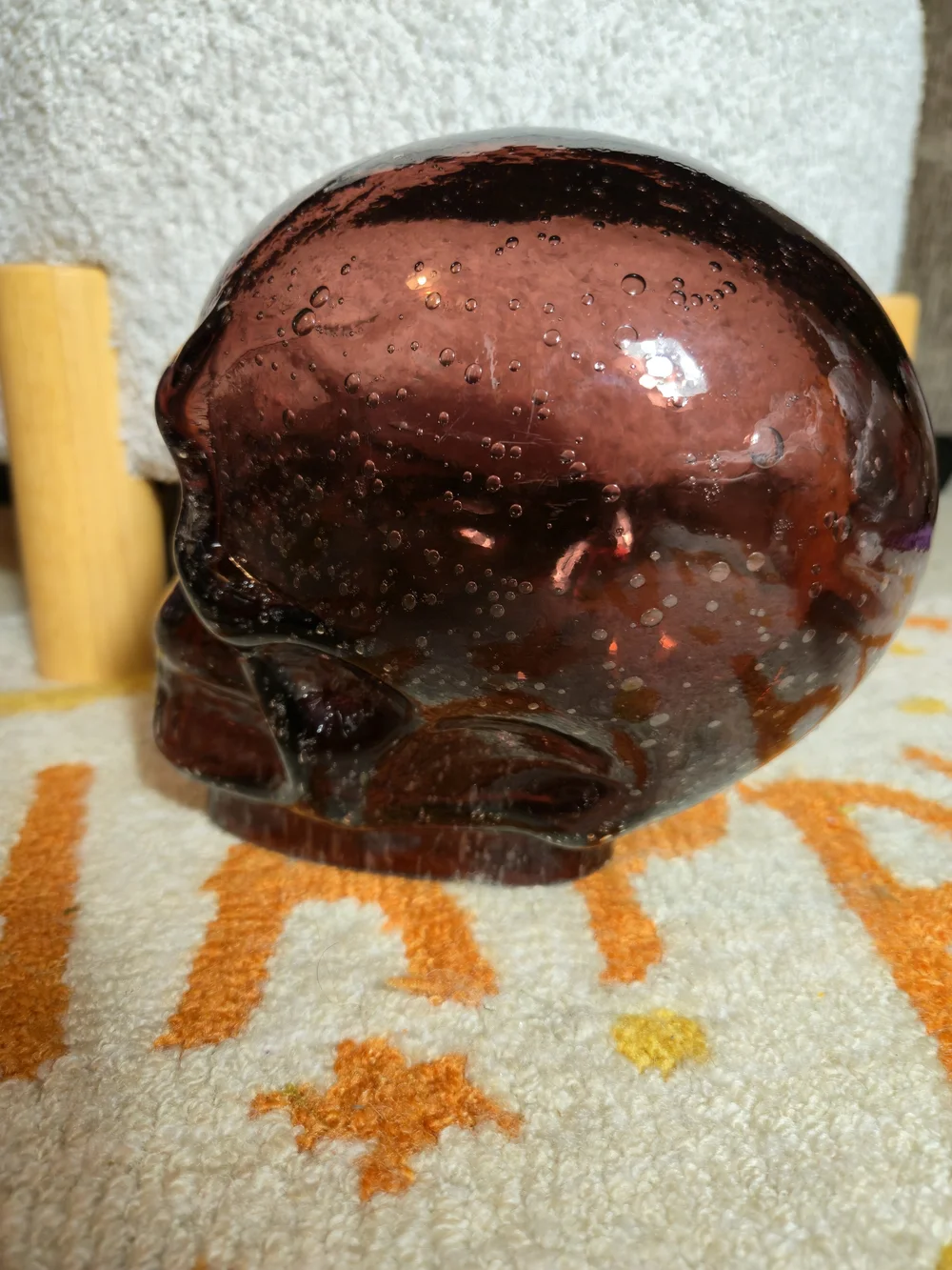 Vintage Dark Amber Glass Skull Head Sculpture • Translucent Crimson Resin NWT